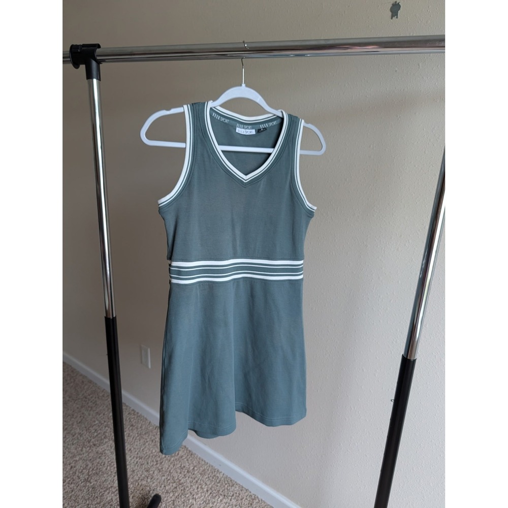 Elle Sport Womens Sage Green Striped V-Neck Sleeveless Tennis Mini Dress Small